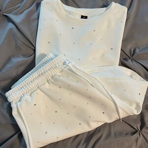 White Embellished Sweatshirt and Joggers Set